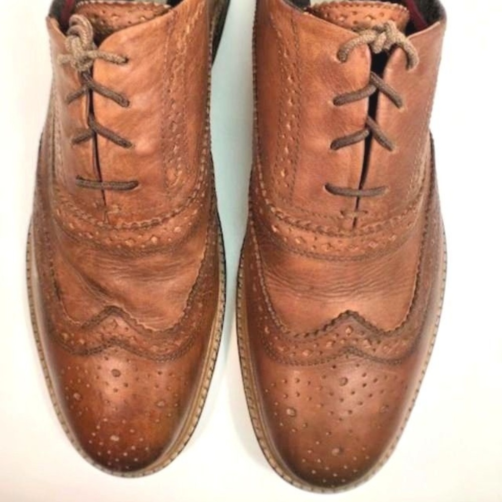 BEN SHERMAN Brown Leather Sz 11 Wingtip Brogue